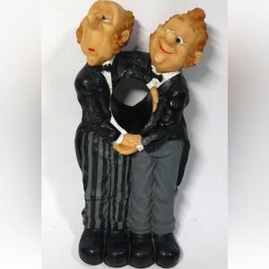 Vintage Comedy Duo Two Butlers Wine Bottle Holder Resin Novelty Piece 90’s Funny